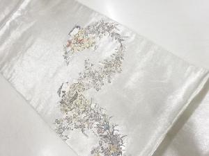 リサイクル　長嶋成織物製　由水十久　瀞銀錦童女に草花模様織出し袋帯